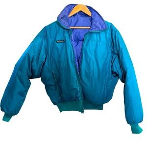 Columbia Sportswear vintage waist length down feather teal puffer jacket